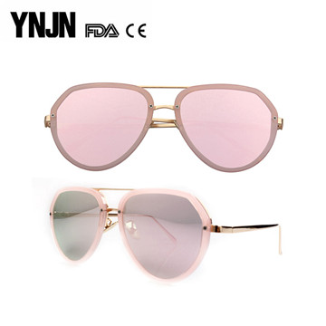 YNJN new trendy fashion ladies mirror lenses rose gold sunglasses