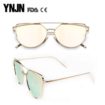 YNJN fashionable custom logo women metal rose gold cat eye sunglasses