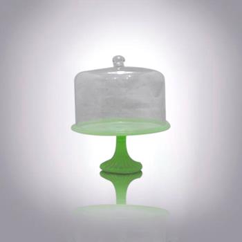 Glass Cake Dome|hand Blown Jadeite Cakestand with Clear Dome for Sale