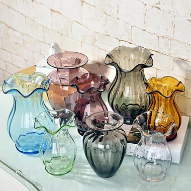 Hand Made Machine Made Rope Decorate Clear Colorful Glass Vase