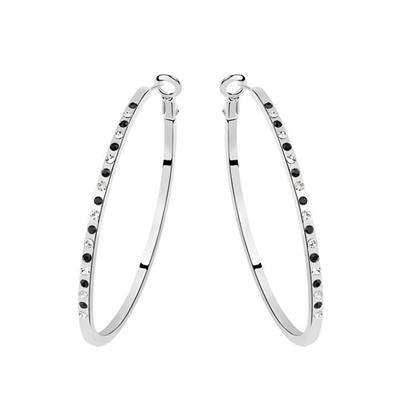 Genuine Gold Plated Alloy Black And White Crystal Hoop Earrings For Women