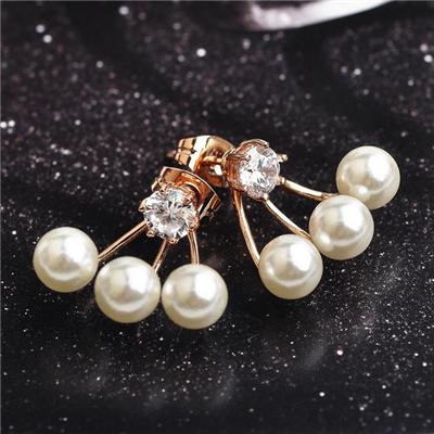 Gold Plated AAA Zicron White Imitation Pearl Front & Back Bundle Cuffs Earring Jackets Ear Studs Earbuds Ear Clips