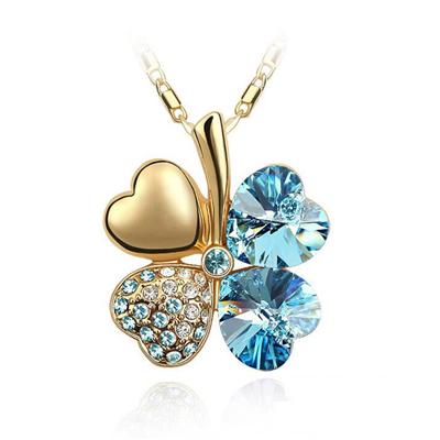 Hot Sale Gold Plated 4-leaf Lucky Clover Austrian Crystal Pendant Necklace For Women Gifts