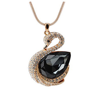 Long Pendant Necklace Gold Plated Swan Shape With Crystal and Rhinstones MY-00015
