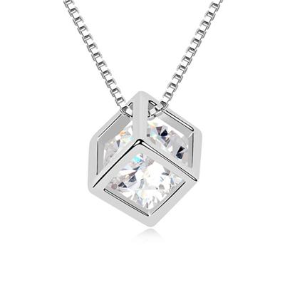 White Zircon Pendant Necklace Cubic Shape Gold Plated, Small Order Is Available NL-09173