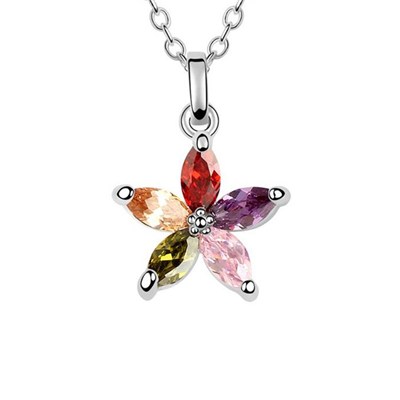 Multicolor Cubic Zicron Flower pendant statement necklace, OEM orders are welcome NL-06056