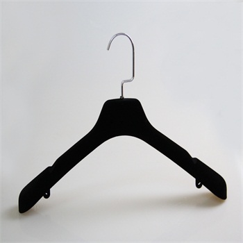 high quality  black velvet covered plastic coat hanger