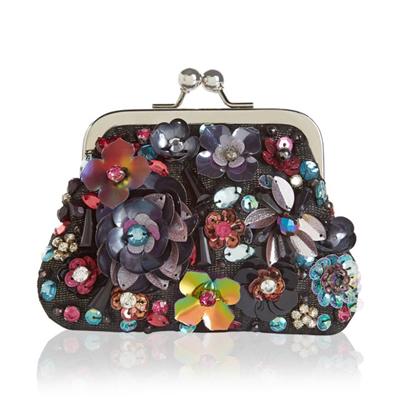 Stardust Coin Purse with A Colourful 3D Floral Design Made Up of Beads, Sequins and Jewels. Complemented by A Silver-coloured Frame with A Classic Kissing Clasp