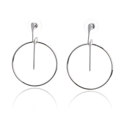 Minimalist Women Silver Hollow Big Circle Round Strips Earrings