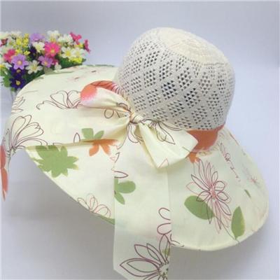 Beautiful Flower Print Overlay Brim Polyester Sun& Beach Hats For Ladies