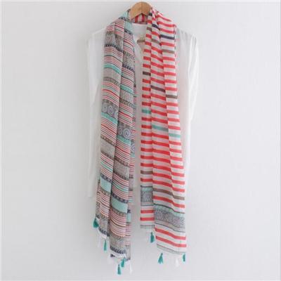 Women's Fashion Stripe Geometry Style Woven Scarf With Tassel