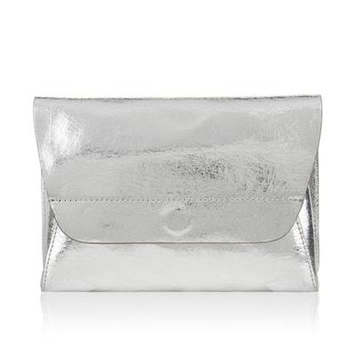 Women's Real Leather Silver Evening Clutch Bag For Party with A Magnetic Fastener