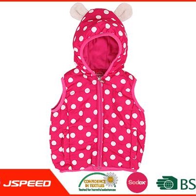 Cute Printed Girls Hooded Quilted Vest In Dots Design