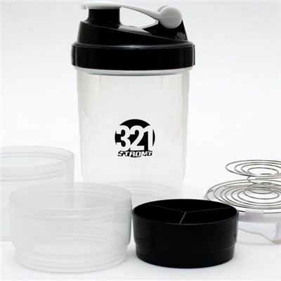 Stackable Shaker Bottle With 21.5 Ounce Bottle With 2 Storage Compartments With Pill Tray