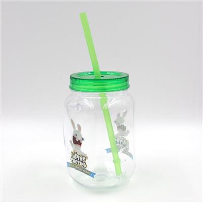 BPA Free Single Wall Plastic Mason Jar With Plastic Lid And Handle