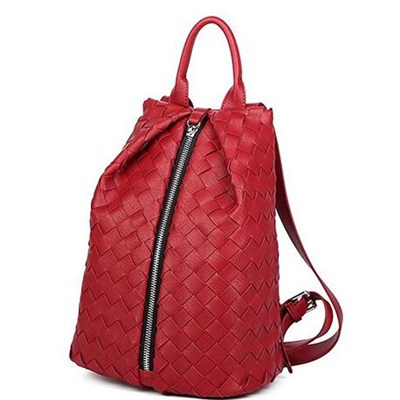 Fashion Zipper Weave Leather Backpack Leisure Daypack Women Shoulder Handbag With Lock Function