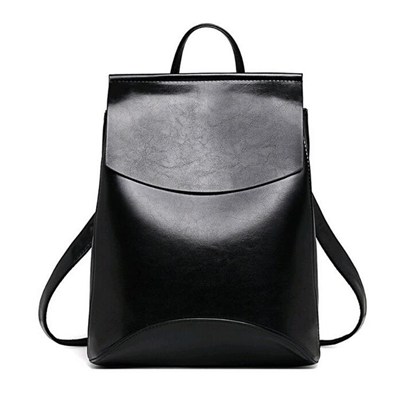 Simple Genuine Flap Backpack In Solid Color
