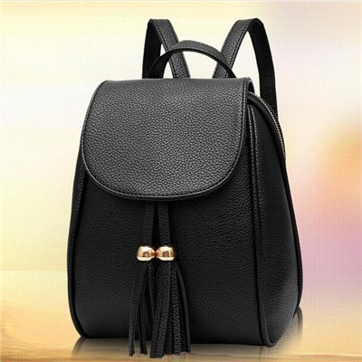 Women Fashion Style Tassel Backpack Side Zipper Around Daypack
