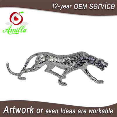 Silver Polyresin Figurine Leopard Ornament And Panther Sculpture Home Decorations