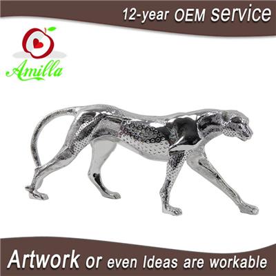 Silver Sculpture Resin Leopard Figurine For Home Office Accessories