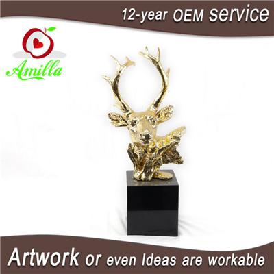 Large Golden Resin Deer Head Sculpure Trophy For Home Table Decor