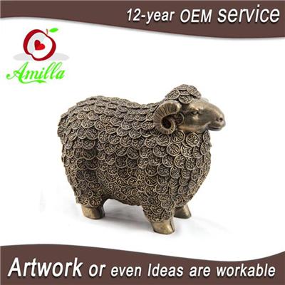 Animated Decorative Golden And Antique Resin Coin Sheep For Table Decorations