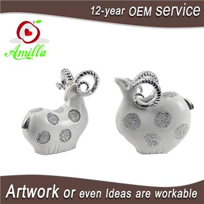White With Silver And Gloden Polyresin Sheep Figurines For Home Decorations