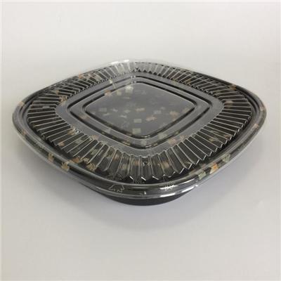 100% Polystyrene Plastic Printing Rounded Square Sushi Take Out Platters Tray Container With Lid
