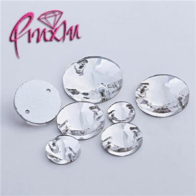 Rivoli Round Crystal Sewing Rhinestone Beads,Round Sew On Stones 2 Holes Flatback Spacer Buttons For Garment Jewelry