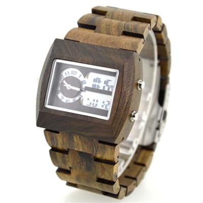 100m Luxury Digital Quartz Double Movement Men's Wooden Watches