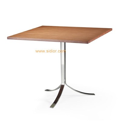 Hotel Restaurant Steel Base Wooden Square Dining Table