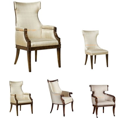 Classic Style Hotel Wooden Frame Fabric Dining Chair For Sale