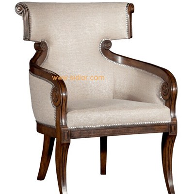 Hotel Antique Wood Arm Fabric Dining Chair