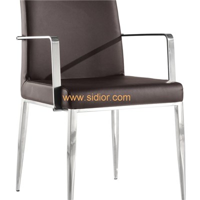 Chromed Steel Arm And Four Legs Pu Leather Upholstered Arm Chair