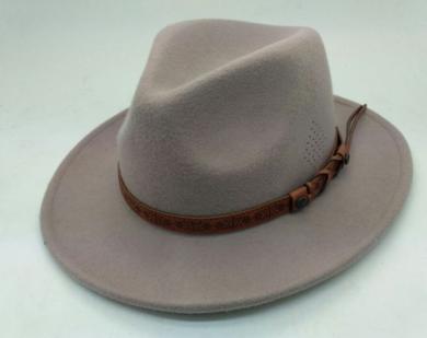 custom winter hats men's wool felt fedora hat light gray with leather belt