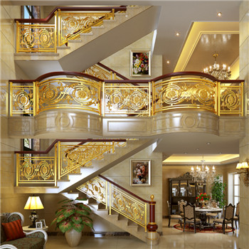 indoor aluminum stair railings/ cutting or carving aluminum stair with gold color