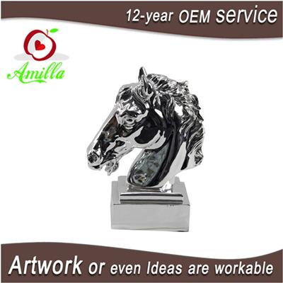 Silver Decorative Resin Statue Horse Head Figurine For Sale