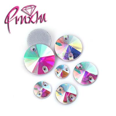 8mm 10mm 12mm 14mm Crystal AB Round Rhinestones Sew On Glass Flat Back Rivoli Strass Crystal Loose Stones For Clothes Dress Crafts