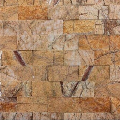 Rainforest Gold Marble Cutting Stone Mosaic Tiles With Wet Saw In Split Face For Shower Floor Around Bathtub