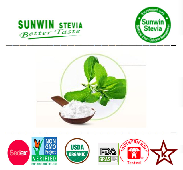 Natural low calorie food use, gras, NOP organic stevia leaves extract Reb-A 80 percent, TSG 95 percent