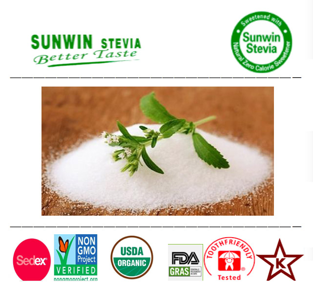 Natural low calorie food use, gras,  NOP organic stevia leaves extract Reb-A 95 percent