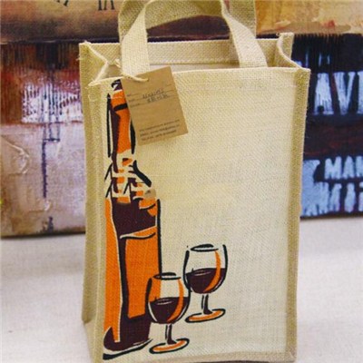 Hot Sale Chinese Factory Supply Die-Cut Handles Cheap Two Bottle Jute Wine Bag