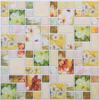Floral pattern faux mosaic stick tile backsplash