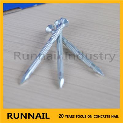 Galvanized Step Grooved Concrete Nail With Countersunk Head, Diamond Point, Silvery Bright Zinc Plated, Bamboo Shank, Experience Factory