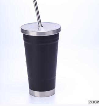 Stainless Steel With Straw- Hot And Cold Double Wall Drinking Mug- 16 Oz