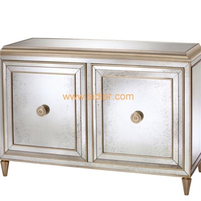 Silver Leaf Wood Lobby Home Console Table With Doors