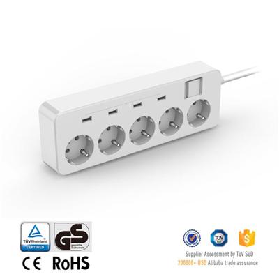 German Type Extension Socket Power Strip With 4 Port USB Output