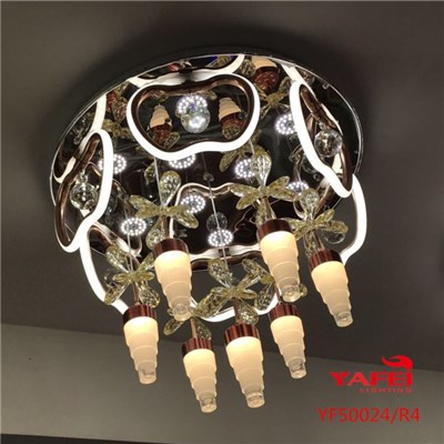 Coloured Semi Flush Drop In Ceiling Lights With Crystal Decoration