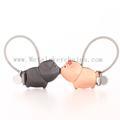 Tanabata Valentine's Day Kiss Pig Couple Key Button A Pair Of Creative Key Chain Men And Women Lovely Key Ring Pendant