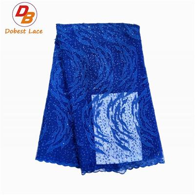 Blue 3D Lace Embroidered Fabric